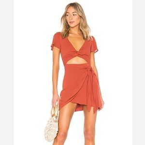 Majorelle / Revolve Evelyn Mini wrap Cutout Dress Terracotta Orange